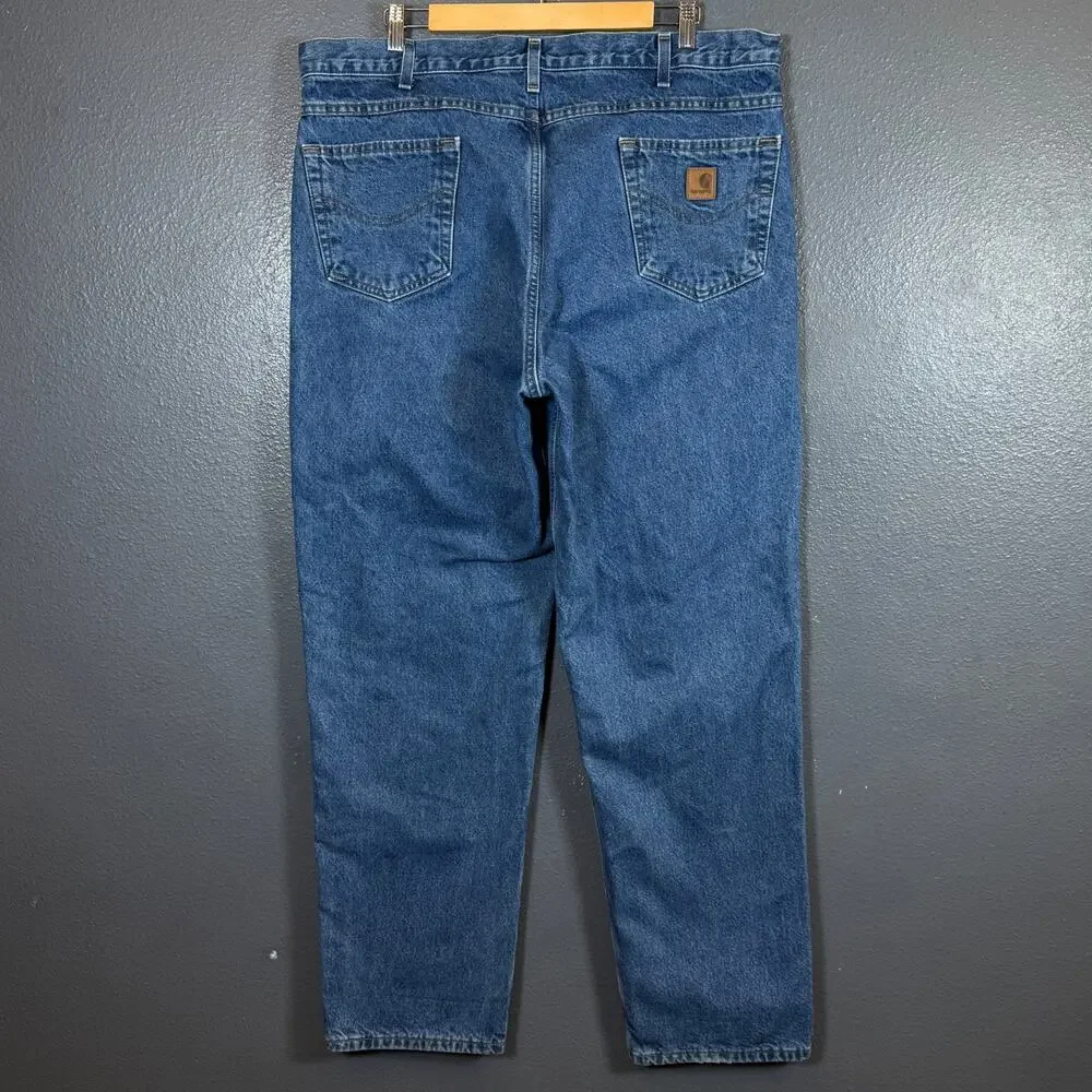 Carhartt 40/34 men’s blue workwear denim jeans baggy pants Flannel Lined